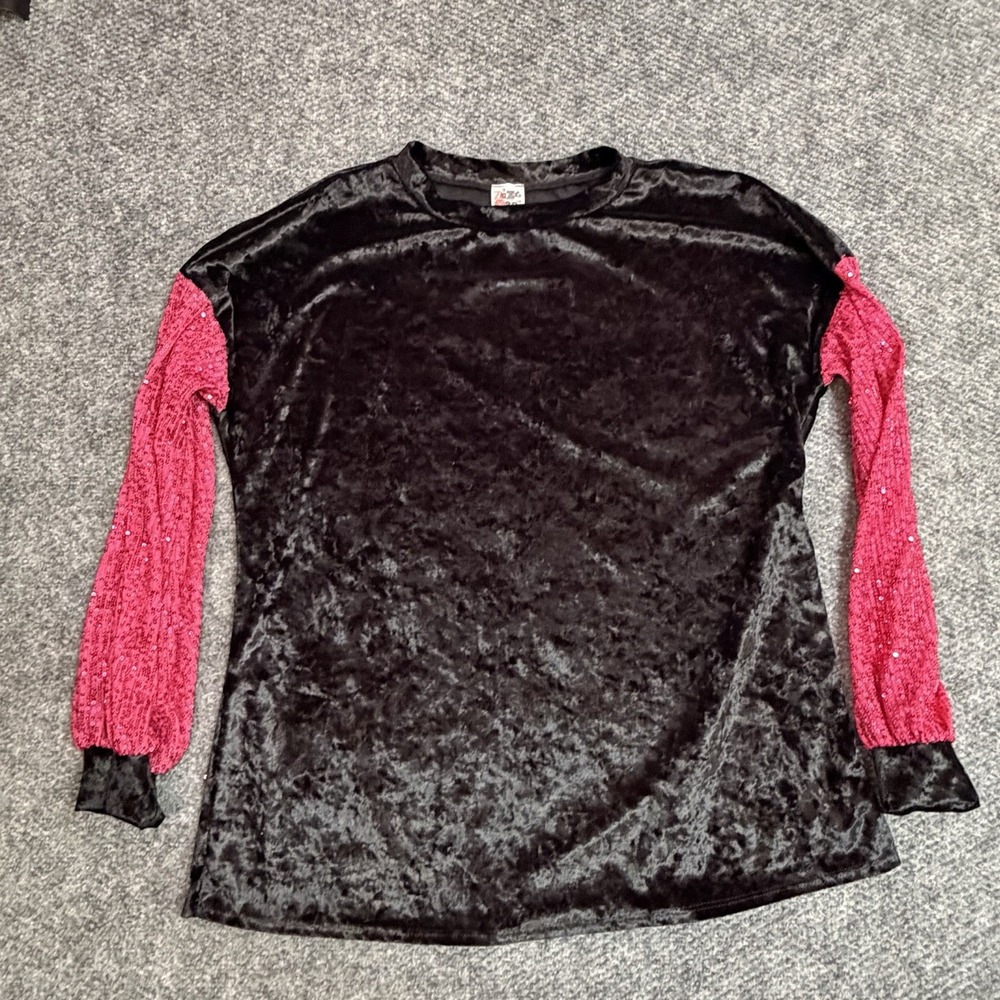 Metallic Hot Pink & Black Women's Long Sleeve Party Blouse Size Medium Boutique